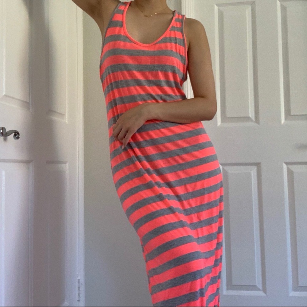 NEON PINK STRIPED MAXI DRESS